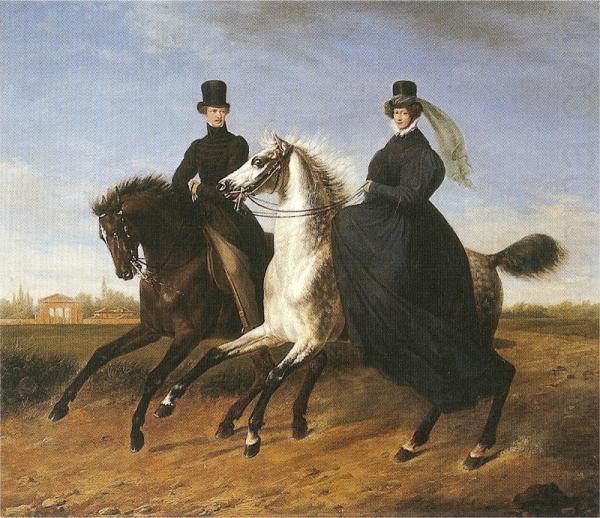 General Krieg of Hochfelden and his wife on horseback, Marie Ellenrieder